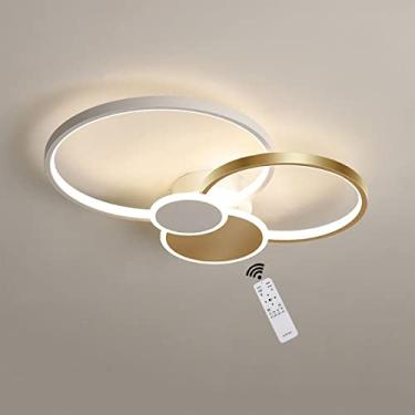 Imagem de Luminária de teto LED moderna com controle remoto 42W regulável, luminária de teto embutida, lustre de acrílico de 58 cm para ilha de cozinha, sala de estar, sala de jantar, quarto, dourado