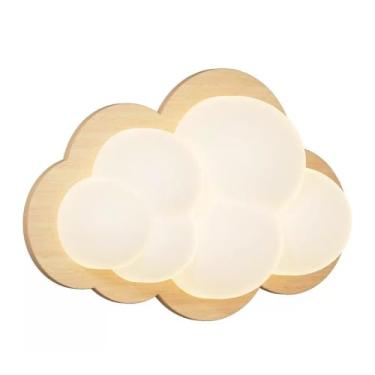 Imagem de Luminária de parede de madeira nórdica em forma de nuvem branca LED Luminária de parede com escurecimento Desenho animado Decoração de quarto infantil Luminária, arandelas modernas de madeir