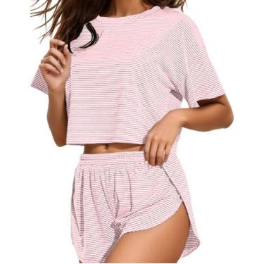 Imagem de Conjunto de pijama ANGELBEE Split de manga curta e shorts para mulhere
