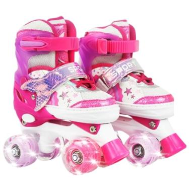 Imagem de Patins Infantil Roller 4 Rodas + Proteção Ajustável (Sereia Rosa, M - 33 ao 36)