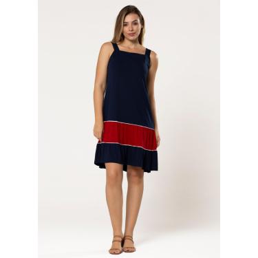 Imagem de Vestido Pau a Pique Básico Azul Marinho e Vermelho