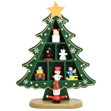 Imagem de Arvore de Natal Madeira Natalina Papai Noel Boneco De Neve Mesa Sala Estante Loja Ornamentaçao Decoraçao Pinheiro Presente
