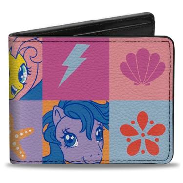 Imagem de Carteira Hasbro, dobrável, My Little Pony Faces e Cutie Mark Blocks, multicor, couro vegano