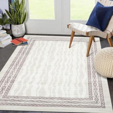 Imagem de GarveeHome Tapetes de área de 20 x 25 cm para sala de estar, tapete moderno com estampa de bordas para quarto, tapetes contemporâneos laváveis à máquina, tapete grande para sala de jantar, sala de
