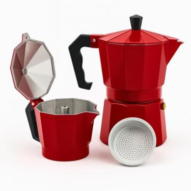 Imagem de Cafeteira Italiana Moka 6 Xícaras 300ml Alumínio Vermelha