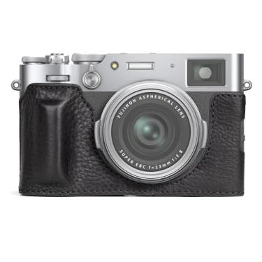 Imagem de MUZIRI KINOKOO Meia capa para Fujifilm X100VI - Capa protetora de couro genuíno premium estilo retrô para câmera digital Fuji X100VI/X100 VI - com abertura inferior e design de mão - preta