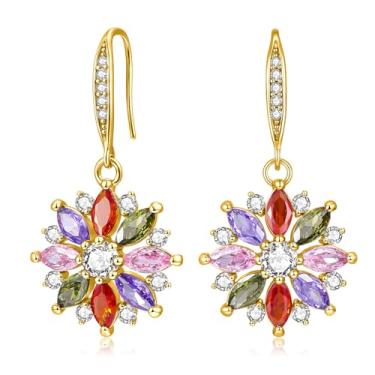 Imagem de VONSSY Colar colorido com pingente de floco de neve, brincos de ouro rosa 5A, zircônia cúbica | Corrente de suéter de cristal | Várias pedras preciosas, ametista, peridoto, peridoto, formatura