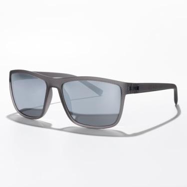 Imagem de Óculos de sol polarizados para homens, leve, armação TR90, proteção UV400, óculos de sol quadrados, Armação cinza Tra/dobradiça azul/lente espelhada prateada, Lens Width: 58 Millimeters