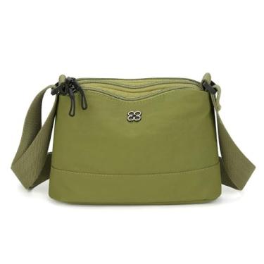 Imagem de Bolsa tiracolo de cor sólida com vários bolsos, bolsa feminina moderna de tecido de nylon macio verde, Verde, Clássico