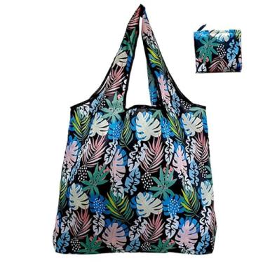 Imagem de Sacolas de compras reutilizáveis para mulheres, sacolas de compras de poliéster dobráveis extragrandes resistentes laváveis na máquina reutilizáveis para armazenamento de viagem, uso diário, estampa