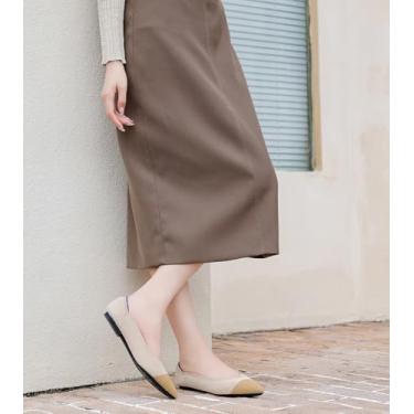 Imagem de Sapatilhas femininas confortáveis casuais elegantes sapatos rasos de malha sem cadarço macio para mulheres, Bege, 39