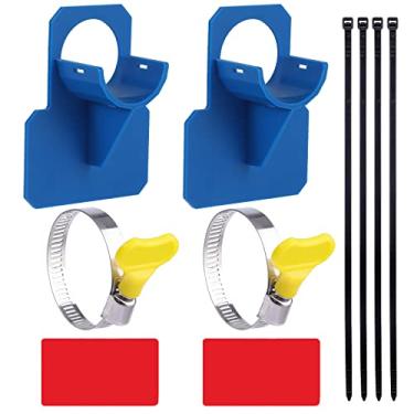 Imagem de 2 suportes de mangueira de piscina com braçadeiras de aço inoxidável, suporte de mangueira de suporte de tubo de piscina conjunto de acessórios de piscina acima do solo para prevenção de flacidez de