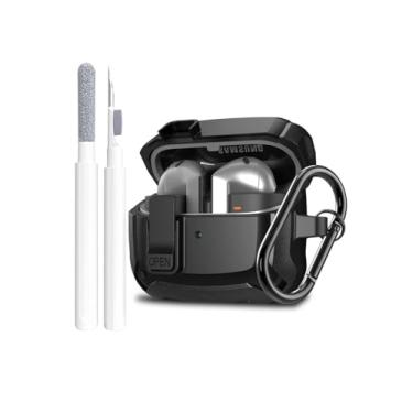 Imagem de Capa com trava para Samsung Galaxy Buds 3 e Galaxy Buds 3 Pro, capa de proteção rígida à prova de choque, kit de limpeza e chaveiro, preta