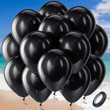 Imagem de Pacote com 100 balões pretos balões de látex para festa de 30,5 cm balão redondo de hélio para formatura com tema preto, aniversário, festa de Halloween, pano de fundo, decorações de formatura
