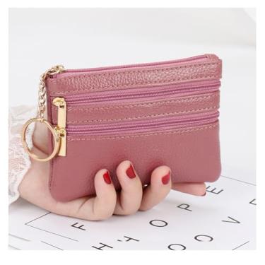 Imagem de Porta-moedas, carteira feminina compacta de couro com zíper - Mini carteira com chaveiro - organizador de bolso para cartões, dinheiro, identidade, Bolota vermelha
