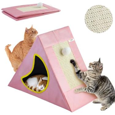 Imagem de YKUBOT Casa arranhadora para gatos atualizada, arranhador de sisal dobrável 3 em 1, uso frente e verso, móveis duráveis para gatos brincarem, arranharem e dormirem