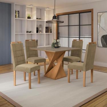 Imagem de Conjunto Sala De Jantar Luna Kappesberg 4 Cadeiras Veludo Bege