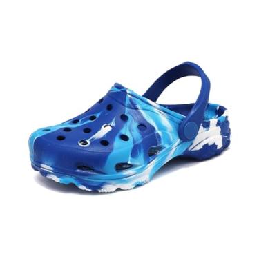 Imagem de Tamancos gráficos para meninos e meninas, unissex Eva Mules para crianças grandes, crianças pequenas, meninos e meninas sandálias deslizantes de bico fechado, Azul, branco, 18