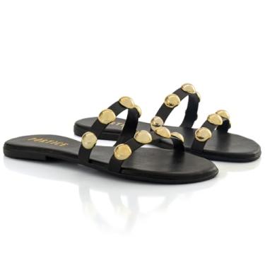Imagem de Sandalia Feminina Rasteira Rasteirinha Flat Flatform Enfeite Metal (Preto, BR, Adulto, Numérico, 39)