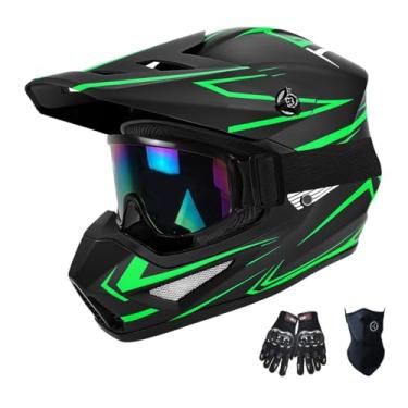 Imagem de TTMiku Capacete DOT Youth Adult Motocross Dirt Bike com luvas de óculos e máscara, viseira de sol ajustável com fivela de liberação rápida ATV BMX MX Quad Off-Road, verde, M