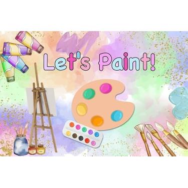 Imagem de ZJRBJB 3 x 2,4 m Vamos pintar decorações de carnaval pintura pincel colorido arte grafite parede aniversário fundo bagunça arte aquarela quadro de desenho chá de bebê banner cabine de fotos