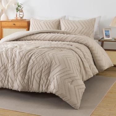 Imagem de Andency Conjunto de edredom queen grande, cáqui, macio, macio, quente, 3 peças, fazenda, boêmio, texturizado, 3 peças