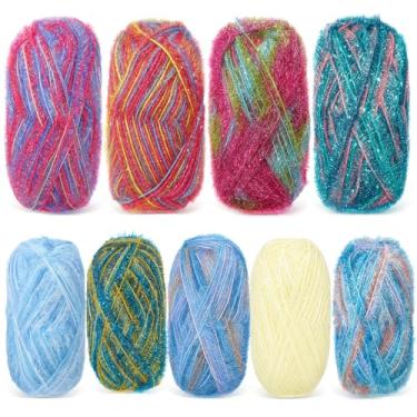 Imagem de Timgle 9 novelos para panos de prato fio brilhante arco-íris para crochê, tricô, lavagem de louça, projetos de artesanato (retrô)
