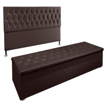Imagem de Kit Cabeceira e Calçadeira Baú Queen 1,60m Suede Marrom