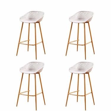 Imagem de Kit 4 Banquetas Altas Clarice Sidera Rivatti Polipropileno Nude Base Metal Aço