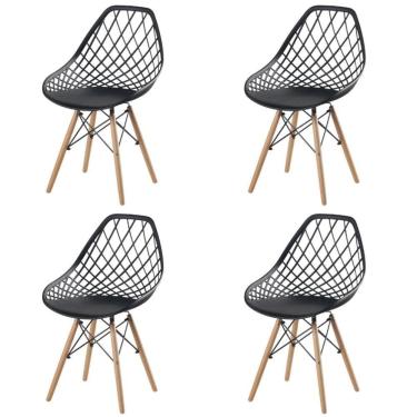 Imagem de Kit 4 Cadeiras Cloe Kaila Rivatti Polipropileno Preto Base Madeira