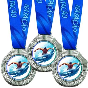 Imagem de Kit 10 Medalhas Para Natação Premiação Esportes 60mm Com Cordão