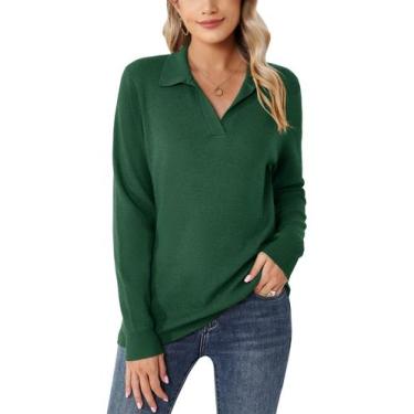 Imagem de Suéter Romanstii com gola polo e decote em V tricotado para mulheres