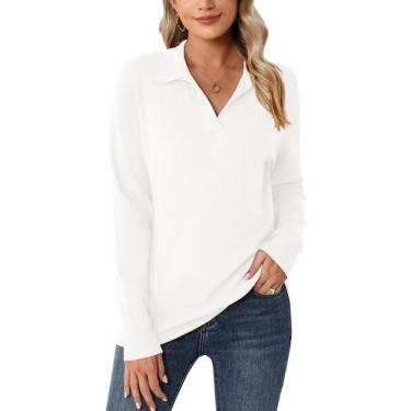 Imagem de Suéter Romanstii tricotado com decote em V para mulheres branco