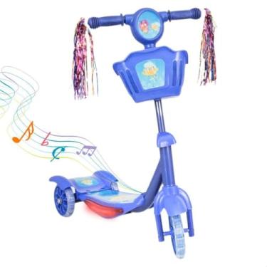 Imagem de Patinete Infantil Rosa Brilha no Escuro 3 Rodas: Dobrável, Luz, Som e Freio Traseiro. Cestinha Estilosa. Perfeito para Desenvolvimento da Coordenação e Equilíbrio (+3 Anos).