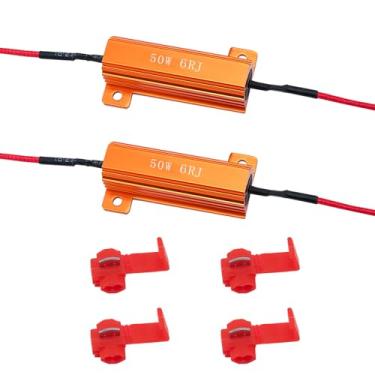 Imagem de 2 peças de resistores de carga 50W 6Ohm, resistores de carga LED de seta, kit de resistores de carga de LED para fixação de lâmpada LED rápida hiperflash pisca código de erro (âmbar)