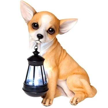 Imagem de Lanterna solar de chihuahua realista, ornamento de jardim de resina com design animal, decoração externa com eficiência energética