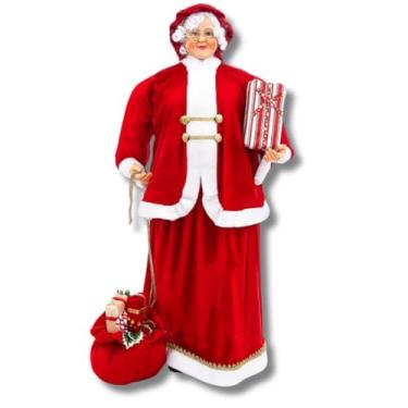 Imagem de Mamãe Noel 110cm Decorativa | Enfeite de Natal de Luxo com Saia Vermelha e Bolsa Decorada | Boneca Natalina para Sala, Lojas e Vitrines | Decoração Festiva Charmosa para Deixar o Natal Mais Acolhedor