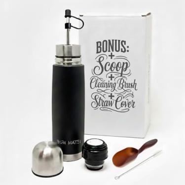 Imagem de BONMATEI NEW Premium Automate – Garrafa Mate de Aço Inoxidável Autosuficiente 500 ml | Copo Térmico Mate 2 em 1 com Bombilla Embutida | Mantém as bebidas quentes ou frias | Pronto para usar (Preto c