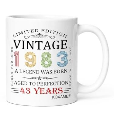 Imagem de KOXAME Presentes de aniversário de 1983 para mulheres, caneca de café vintage 1983 325 ml, ideias de presente para mulheres de 43 anos, 43 presentes para homem, pai, marido, esposa, avó, mãe, amigos