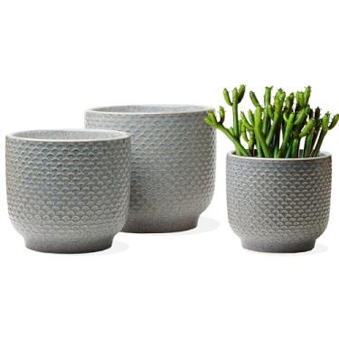 Imagem de Vasos de cerâmica de 10 + 15 + 15 cm para plantas de interior, vasos de suculentas, vaso de flores de orquídea com orifício de drenagem, vasos modernos de grés de barro, conjunto de 3 (esmalte reativo