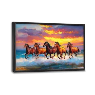 Imagem de Decoração de parede de cavalo grande arte de parede para sala de estar imagens de cavalos grandes pinturas em tela de animais pinturas emolduradas decoração para sala de estar quarto escritório