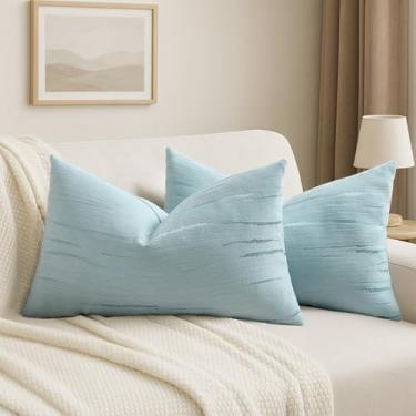 Imagem de HAUSSY Conjunto de 2 capas de almofada azul claro 30,5 x 50,8 cm, fronhas decorativas lombares texturizadas em relevo boho macias de chenille, decoração de casa moderna para sofá-cama sala de estar