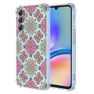 Imagem de WEIOUHR Capa para Galaxy A05S Samsung A05S transparente macio TPU estilo boêmio, capa protetora leve resistente a choques e arranhões, para Samsung Galaxy A05S (rosa verde)