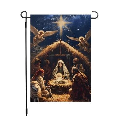Imagem de Bandeira de jardim, presépio de Jesus, 30x45cm, poliéster, dupla face