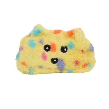 Imagem de Estojo de lápis amarelo de pelúcia com bolinhas para crianças 20x10x8cm
