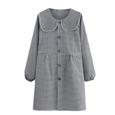 Imagem de Avental Houndstooth de manga comprida para mulheres poliéster preto - 