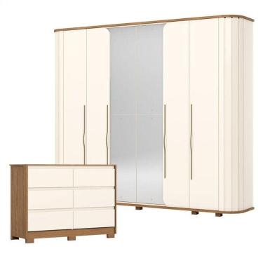 Imagem de Guarda Roupa Casal Premium E Cômoda Ravenna Ambiente Nature Off White - Henn