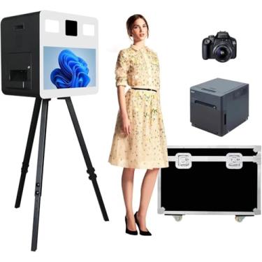 Imagem de Cabine fotográfica DSLR, tela sensível ao toque de 54,6 cm, máquina fotográfica de controle remoto com luz RGB para festas de negócios de aluguel de casamento (preto, cabine fotográfica com câmera e