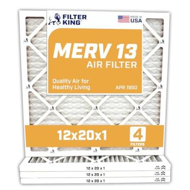 Imagem de Filter King Filtro de ar 12 x 20 x 1 | Pacote com 4 | Filtros de forno A/C plissados MERV 13 HVAC | Feito nos EUA | Tamanho real: 29 x 19,75 x 1,90 cm