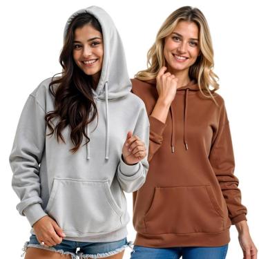Imagem de Kit 2 Moletom Feminino Blusao Casaco Canguru Com Capuz-Feminino
